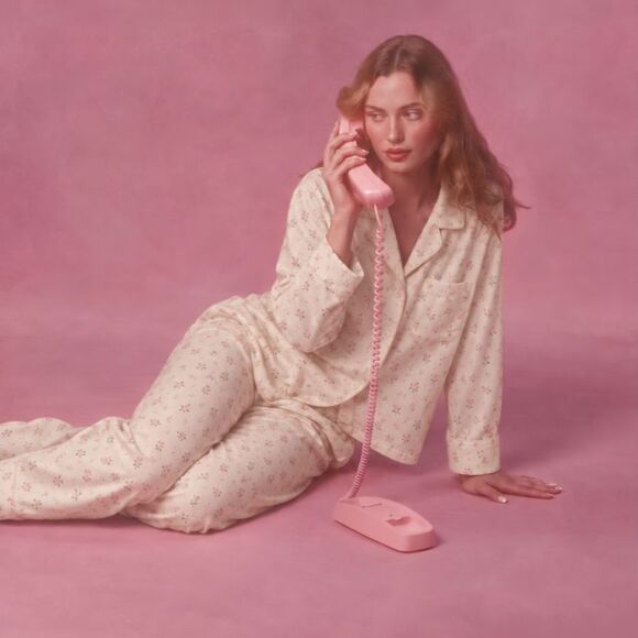 Kim Rogers Other - Kim Rogers Intimates Floral Satin Pajama Set M Cream Pink Rose Button Up Vintage